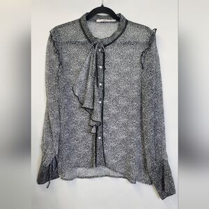 Aako sheer Animale Print Ruffly Long-Sleeve blouse